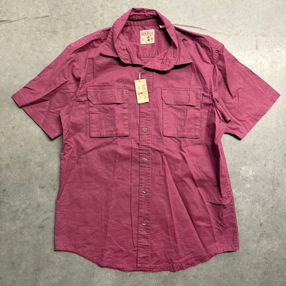 RedHead Brand Co Mens Short Sleeve Button Up Shirt Burgundy Large NWT 2832